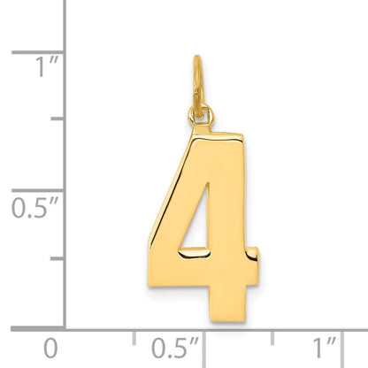 14K Gelbgold großer polierter Charm mit Zahl 4