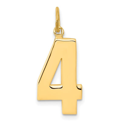 14K Gelbgold großer polierter Charm mit Zahl 4