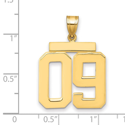14K Gelbgold großer polierter Charm mit Zahl 09 oben