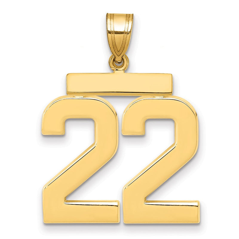 14K Gelbgold großer polierter Zahlen-Charm „22“