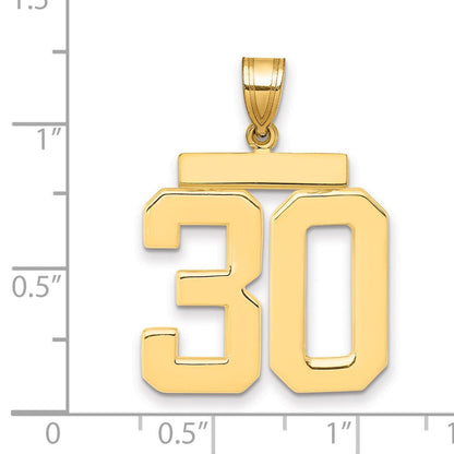 14K Gelbgold Großer Polierter Zahlen-Charm „30“