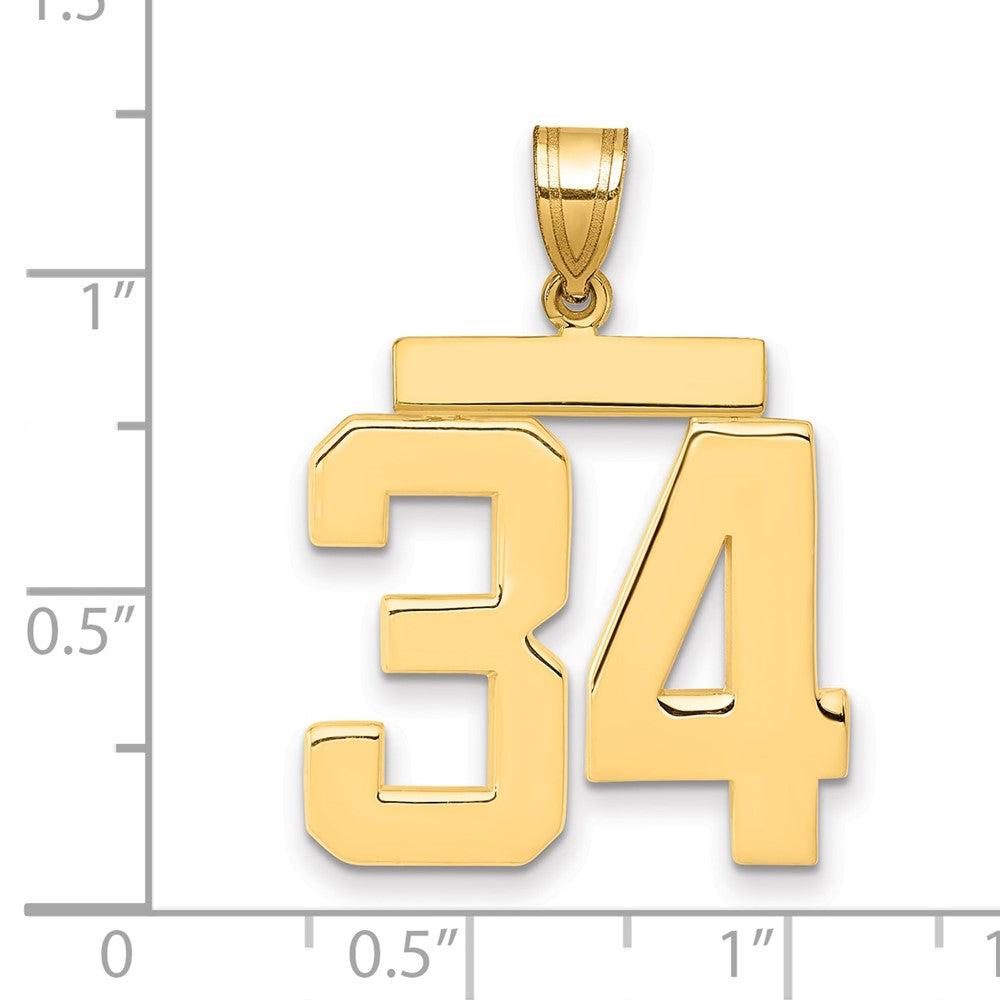 14K Gelbgold Großer Polierter Charm mit Zahl 34