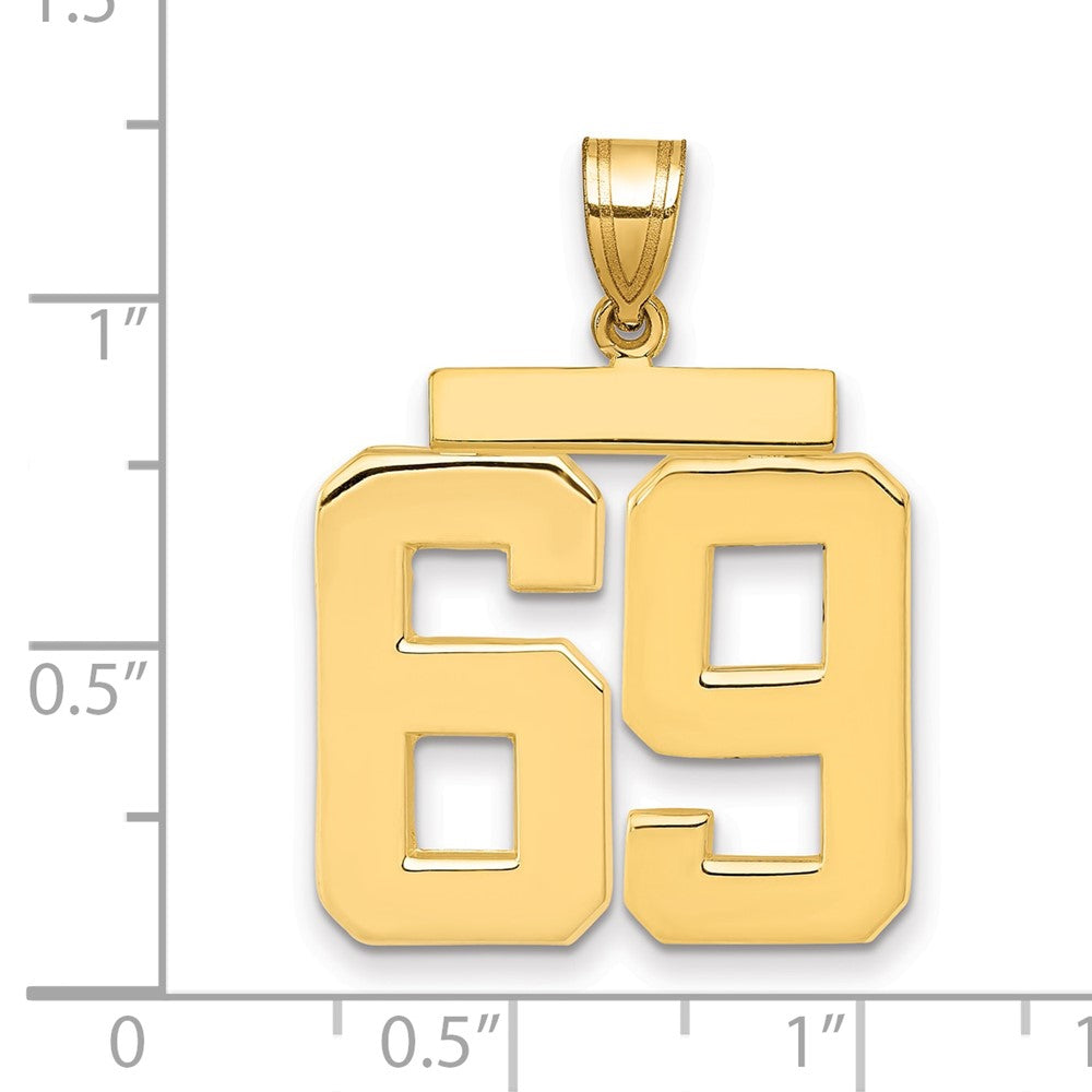 14K Gelbgold Großer Polierter Zahlen-Charm „69
