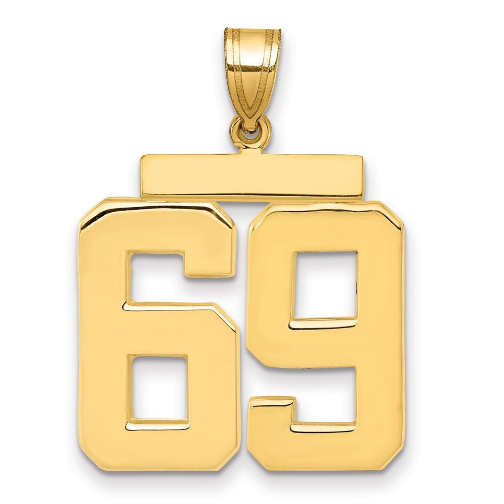 14K Gelbgold Großer Polierter Zahlen-Charm „69