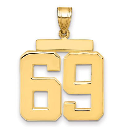 14K Gelbgold Großer Polierter Zahlen-Charm „69