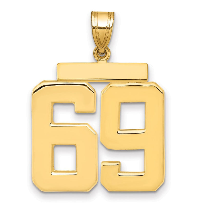 14K Gelbgold Großer Polierter Zahlen-Charm „69
