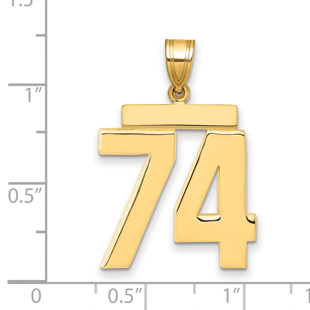 14K Gelbgold großer polierter Zahlen-Charm „74