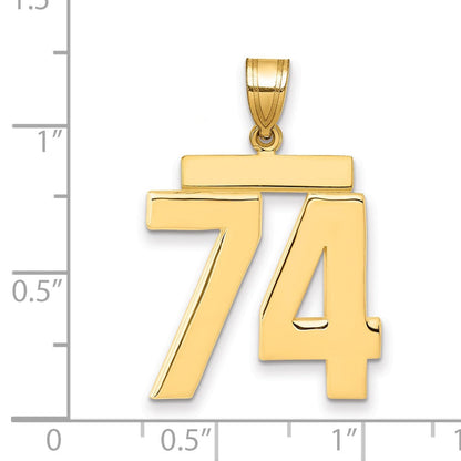 14K Gelbgold großer polierter Zahlen-Charm „74