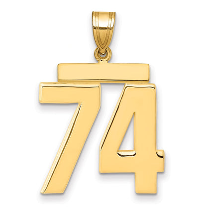 14K Gelbgold großer polierter Zahlen-Charm „74