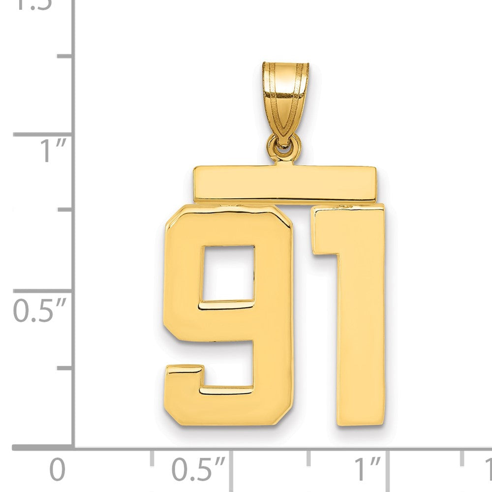14K Gelbgold Großer Polierter Charm Zahl 91