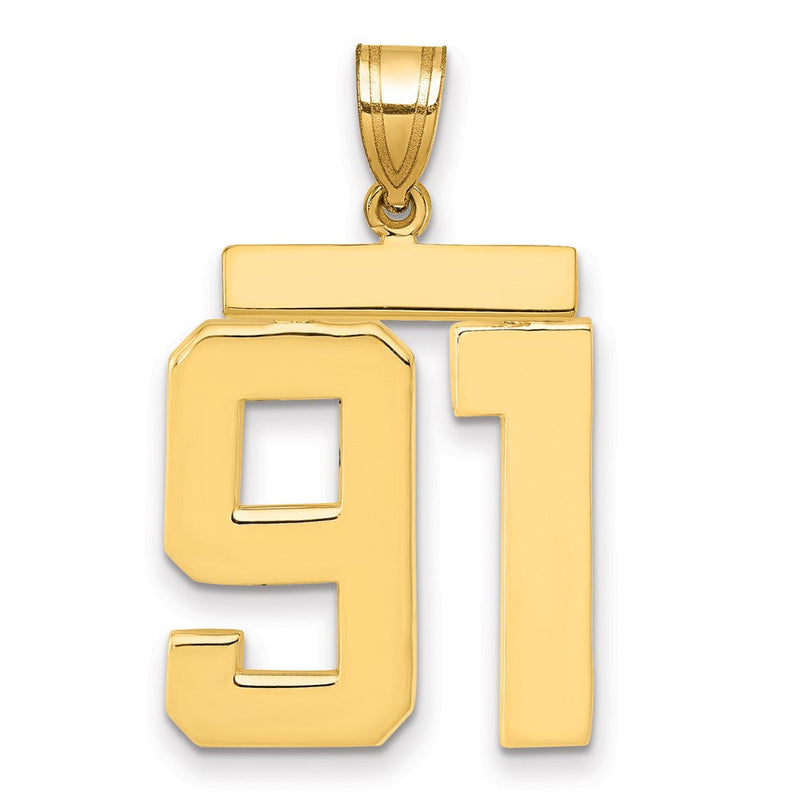 14K Gelbgold Großer Polierter Charm Zahl 91