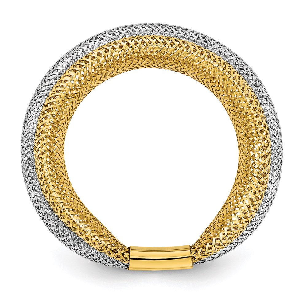 14K Gelb & Rhodium Poliert/textured Dehnbar Ring
