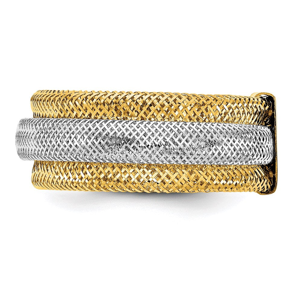 14K Gelb & Rhodium Poliert/textured Dehnbar Ring