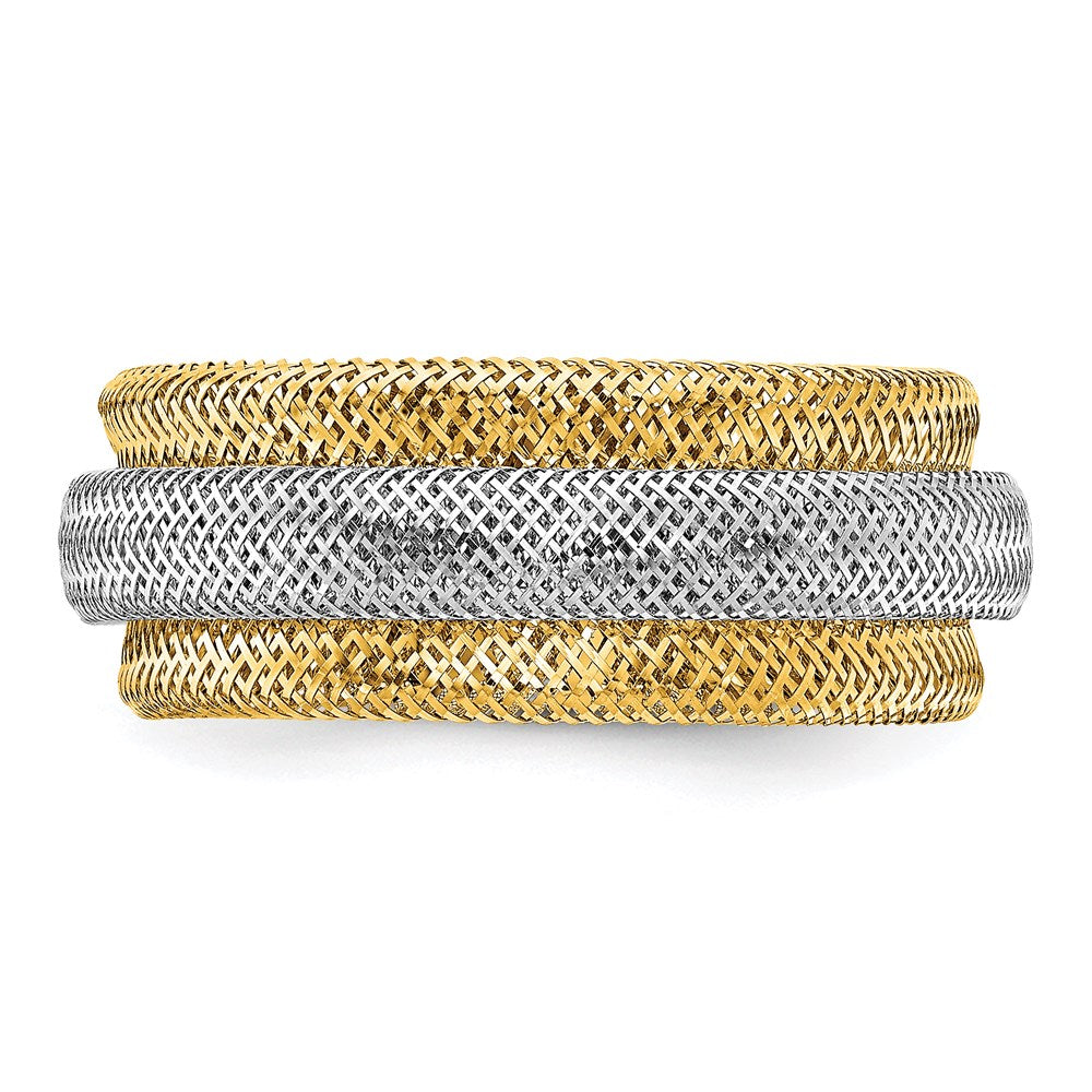 14K Gelb & Rhodium Poliert/textured Dehnbar Ring