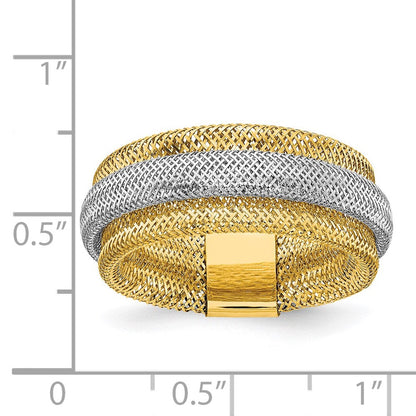 14K Gelb & Rhodium Poliert/textured Dehnbar Ring