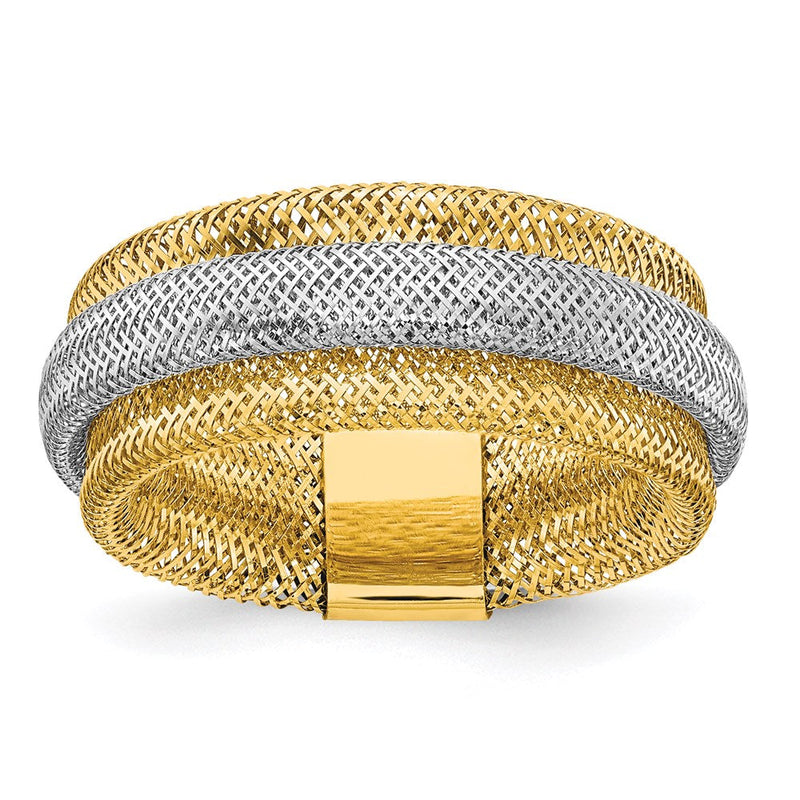 14K Gelb & Rhodium Poliert/textured Dehnbar Ring