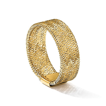 14K Gelbgold Poliert/textured Dehnbar Ring
