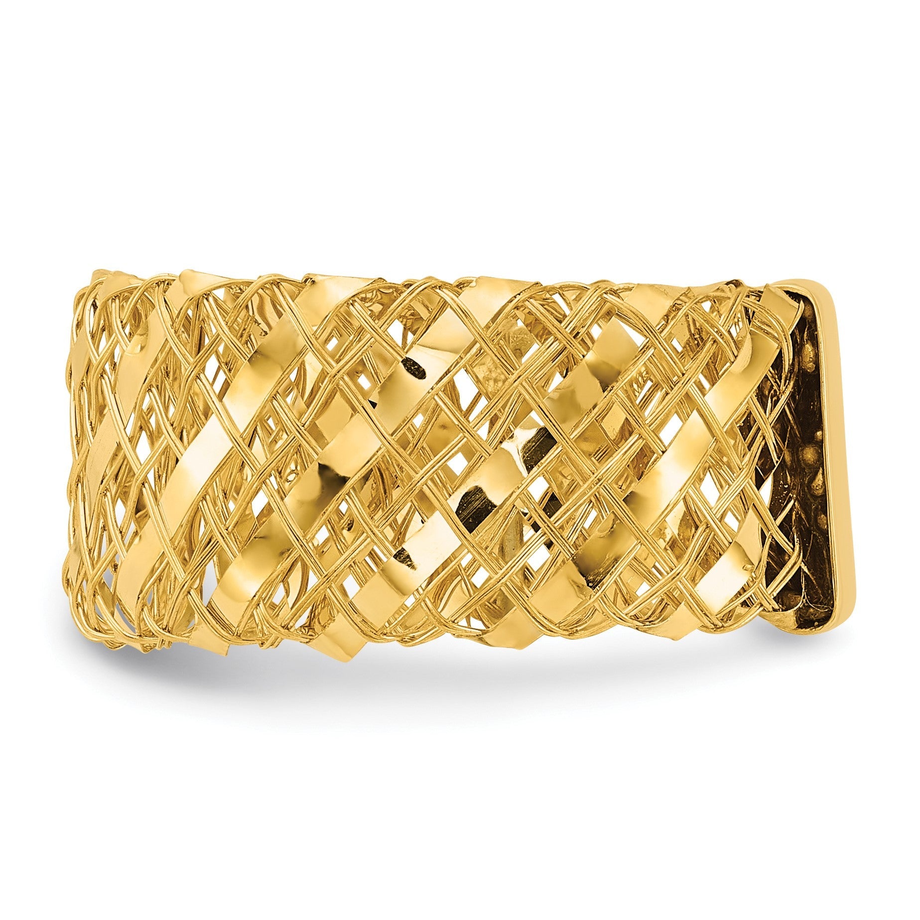 14K Gelbgold Poliert Geflochten Dehnbar Ring