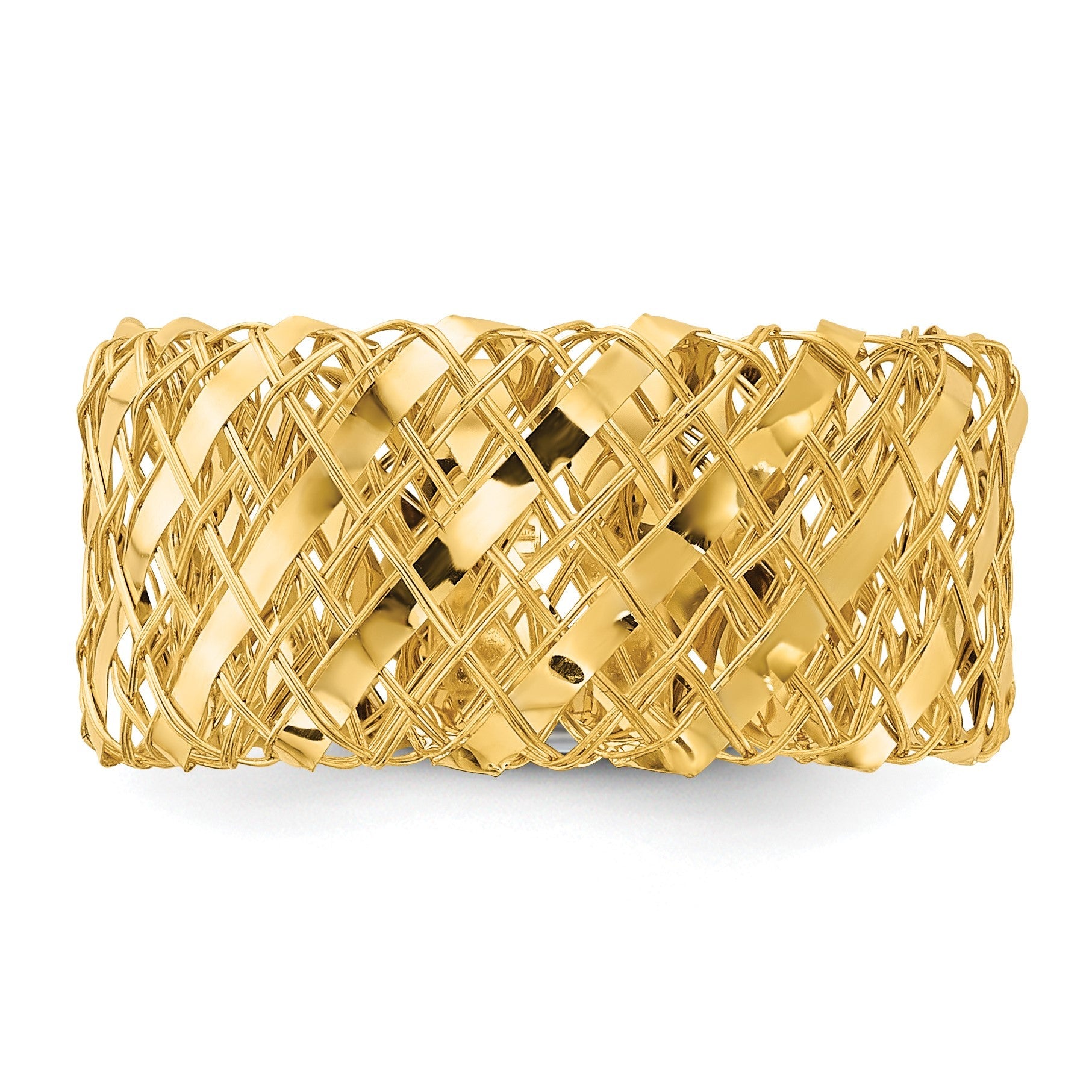 14K Gelbgold Poliert Geflochten Dehnbar Ring
