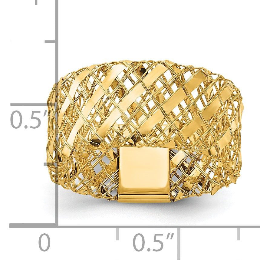 14K Gelbgold Poliert Geflochten Dehnbar Ring