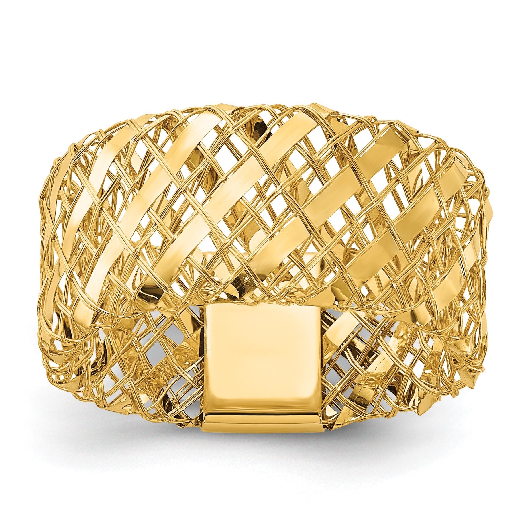 14K Gelbgold Poliert Geflochten Dehnbar Ring