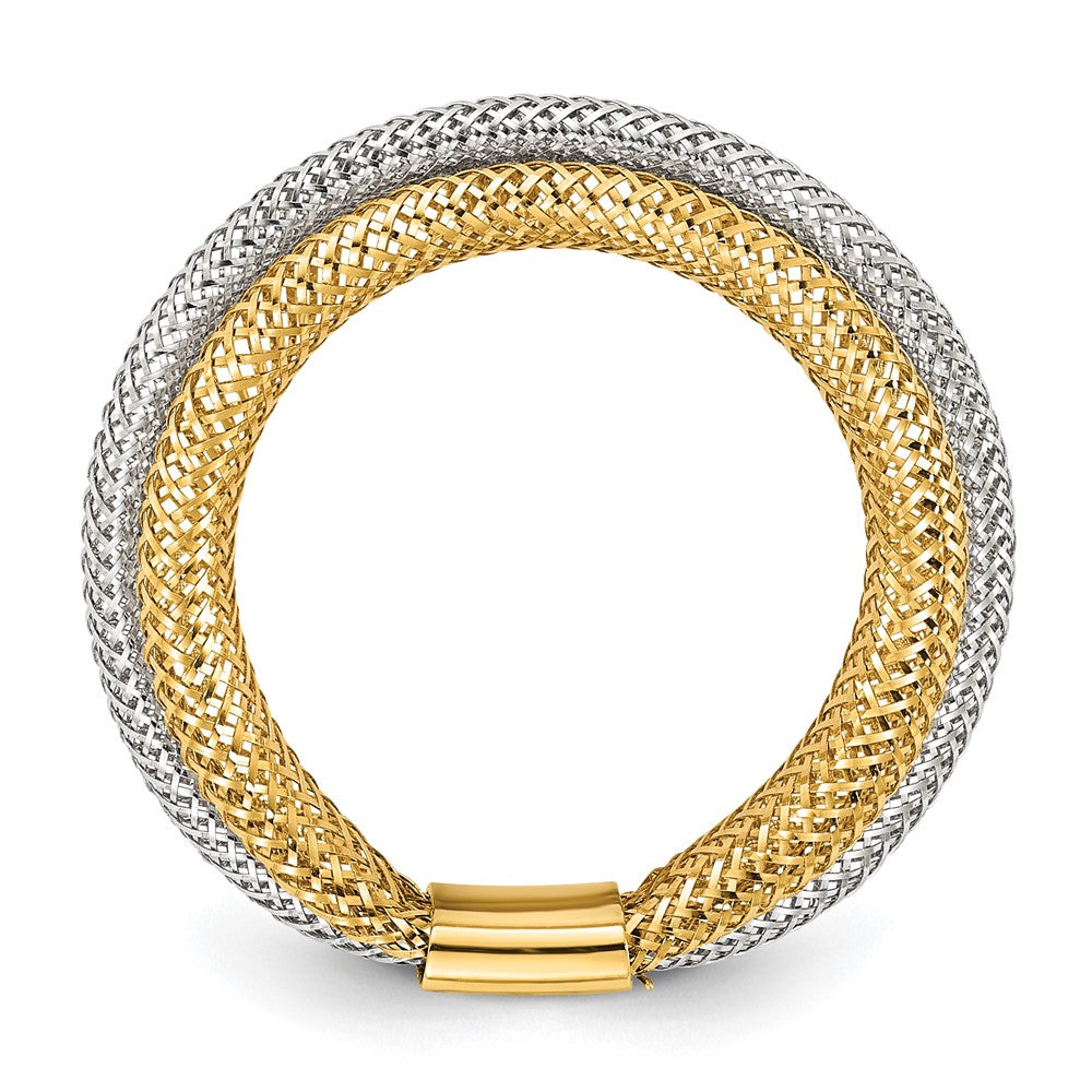 14K Gelb & Rhodium Poliert/textured Dehnbar Ring