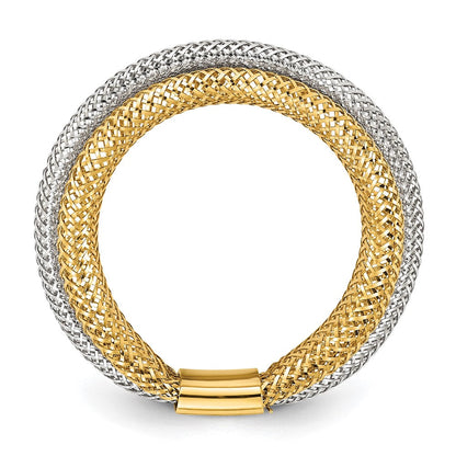 14K Gelb & Rhodium Poliert/textured Dehnbar Ring