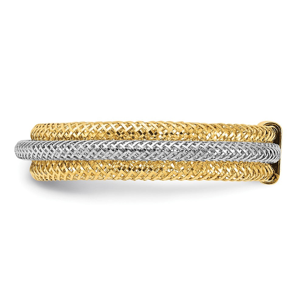 14K Gelb & Rhodium Poliert/textured Dehnbar Ring