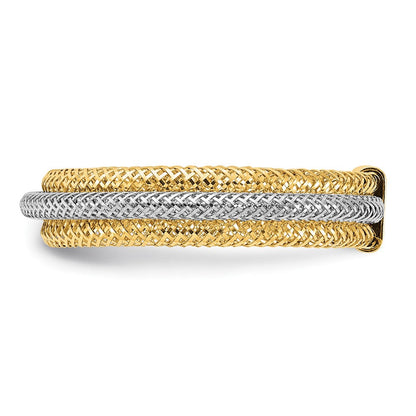 14K Gelb & Rhodium Poliert/textured Dehnbar Ring