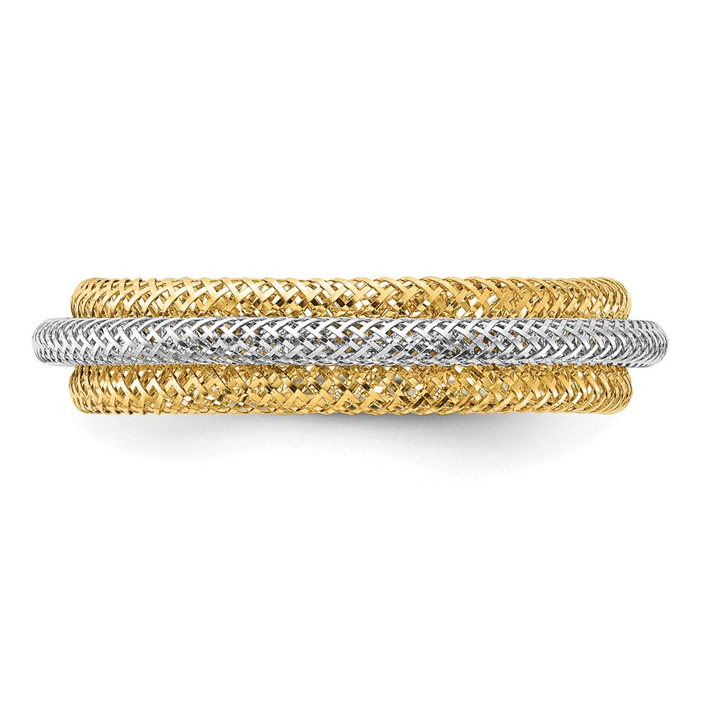 14K Gelb & Rhodium Poliert/textured Dehnbar Ring