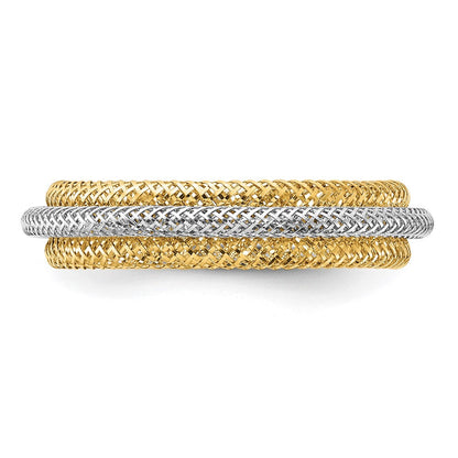 14K Gelb & Rhodium Poliert/textured Dehnbar Ring