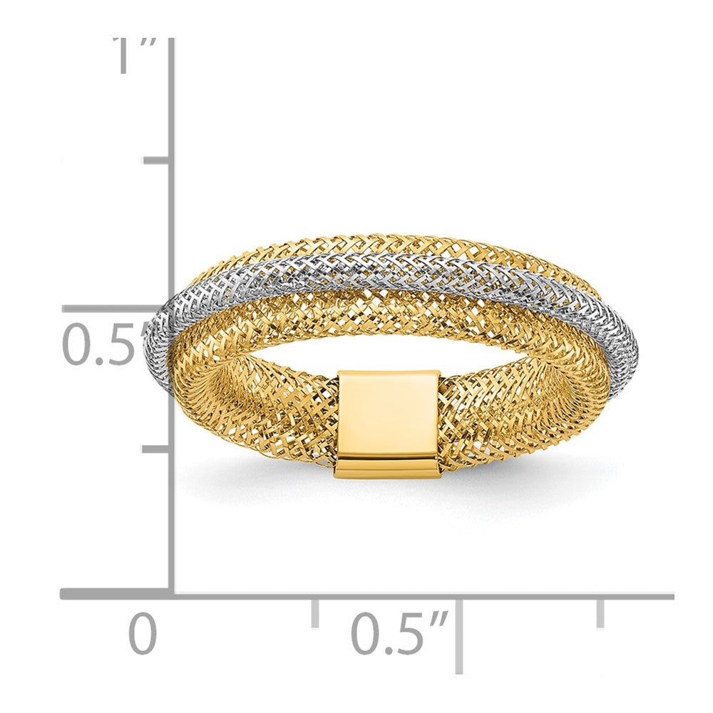 14K Gelb & Rhodium Poliert/textured Dehnbar Ring