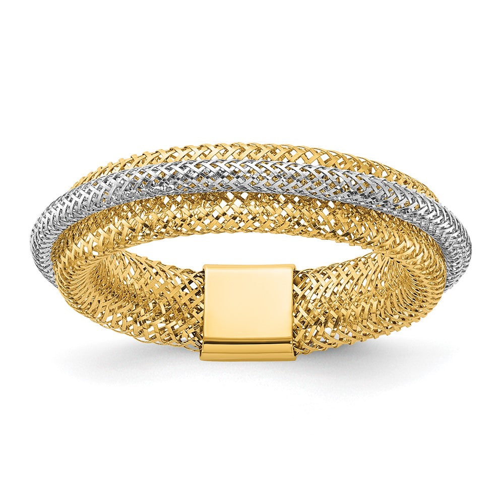 14K Gelb & Rhodium Poliert/textured Dehnbar Ring