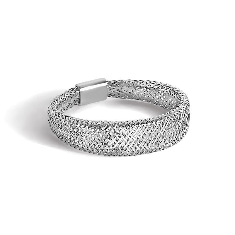 14K Gelb & Rhodium Netz Verjüngt Dehnbar Ring