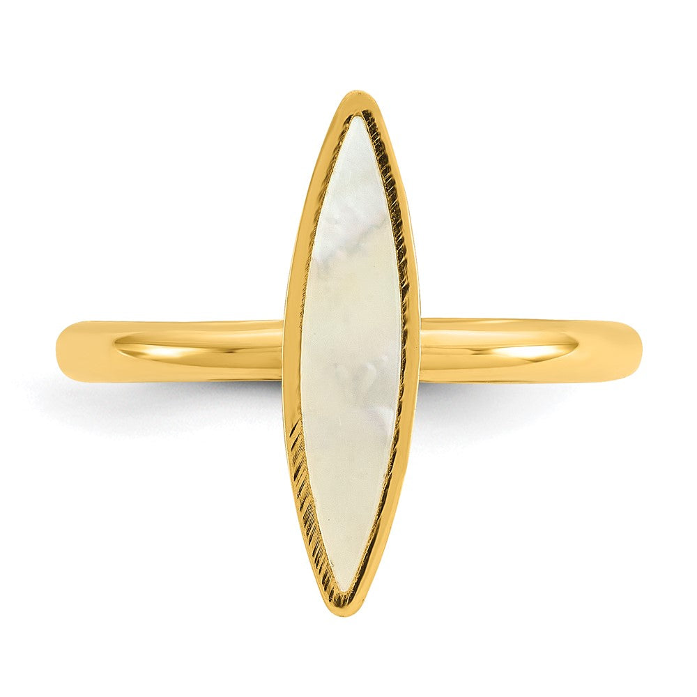 14K Gelbgold Poliert Perlmutt Fantasie Ring (size 7 Nur)