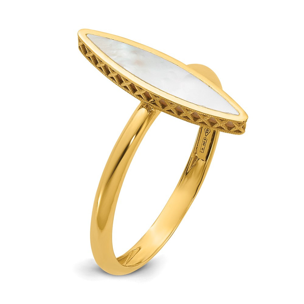14K Gelbgold Poliert Perlmutt Fantasie Ring (size 7 Nur)