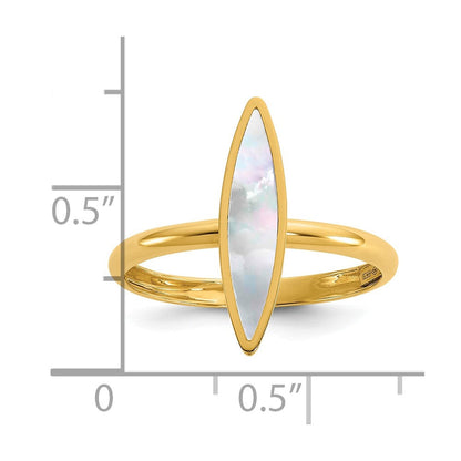 14K Gelbgold Poliert Perlmutt Fantasie Ring (size 7 Nur)