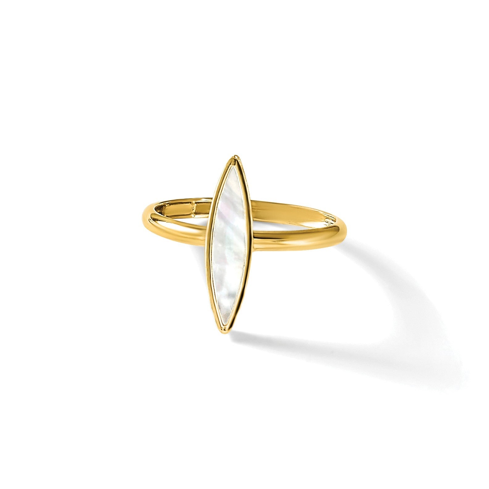 14K Gelbgold Poliert Perlmutt Fantasie Ring (size 7 Nur)