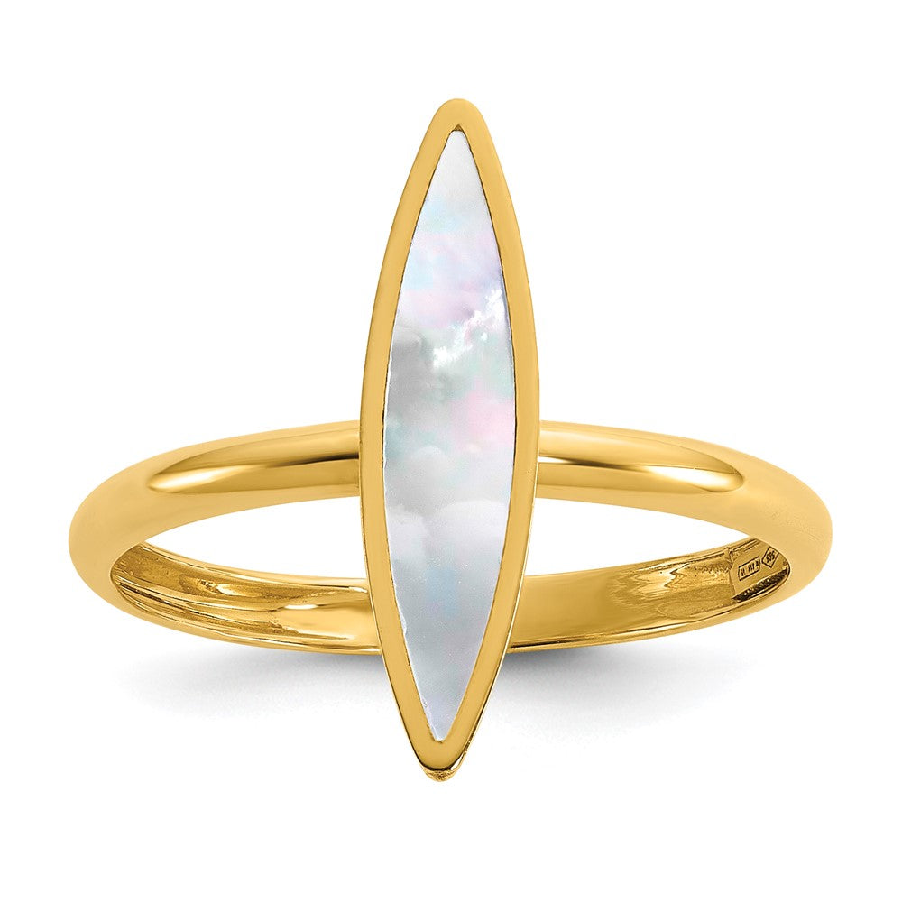 14K Gelbgold Poliert Perlmutt Fantasie Ring (size 7 Nur)