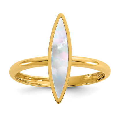 14K Gelbgold Poliert Perlmutt Fantasie Ring (size 7 Nur)