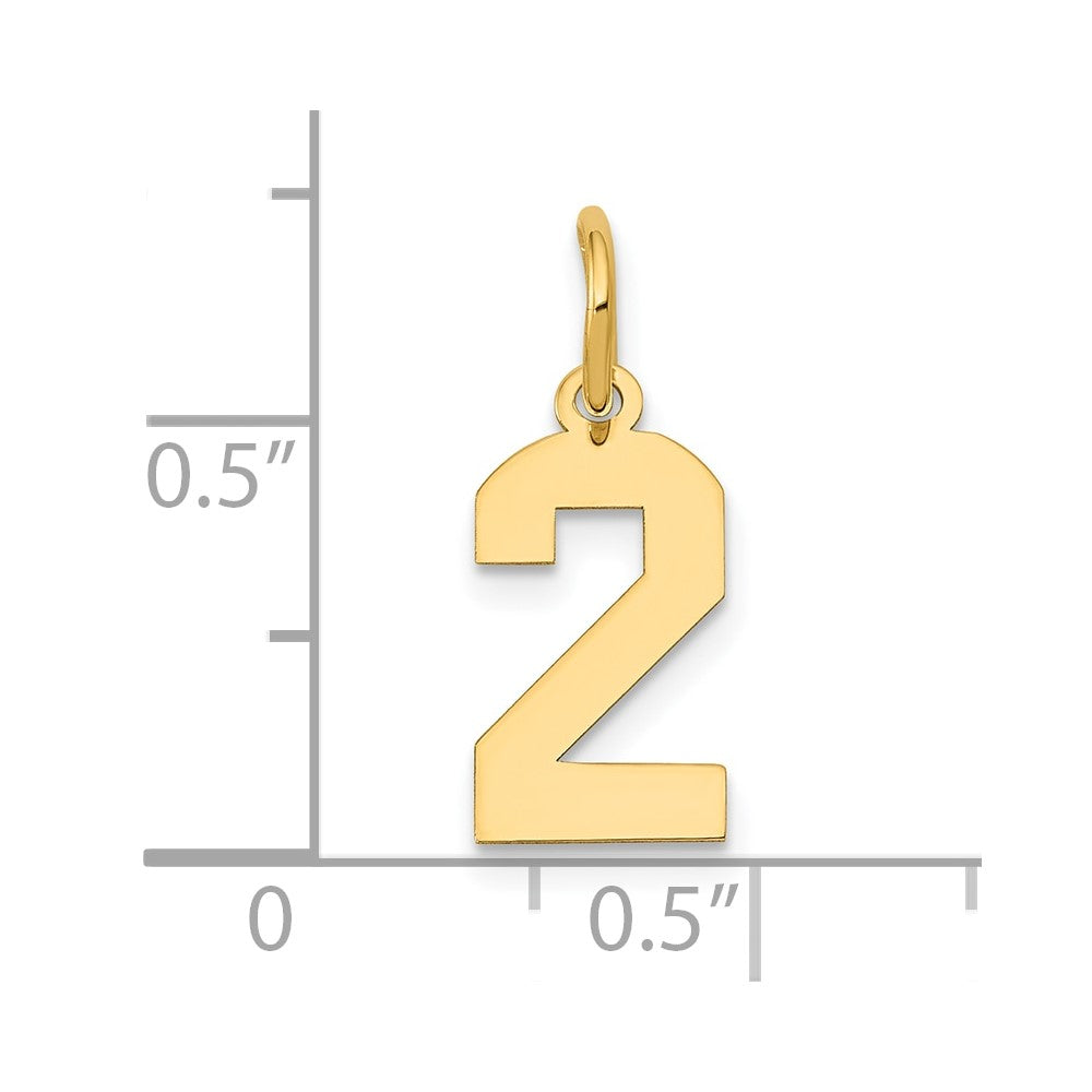 14K Gelbgold 14K Klein Poliert Zahl 2 Charm