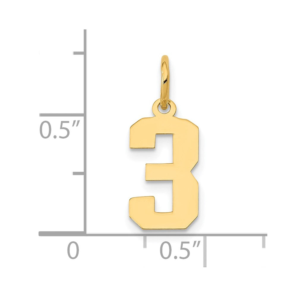 14K Gelbgold 14K Klein Poliert Zahl 3 Charm