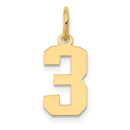 14K Gelbgold 14K Klein Poliert Zahl 3 Charm