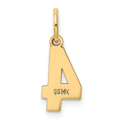 14K Gelbgold 14K Klein Poliert Zahl 4 Charm