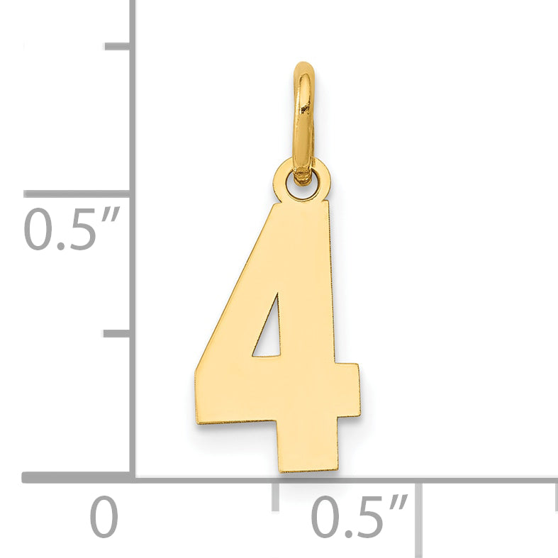 14K Gelbgold 14K Klein Poliert Zahl 4 Charm