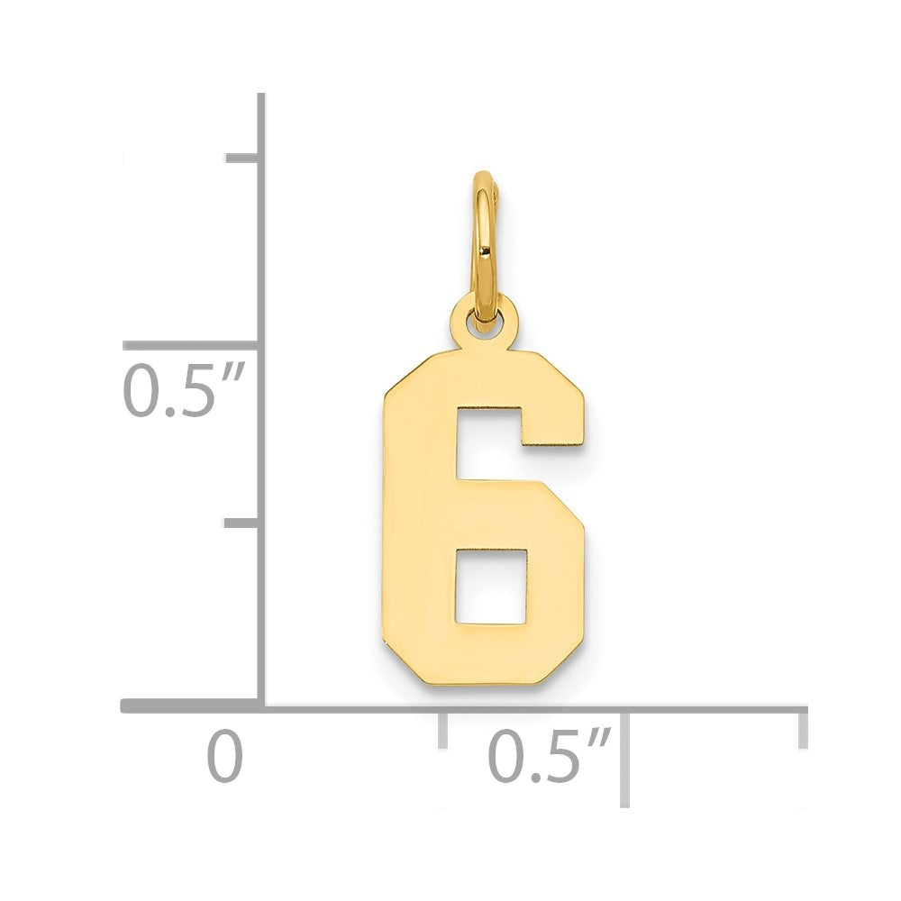 14K Gelbgold 14K Klein Poliert Zahl 6 Charm