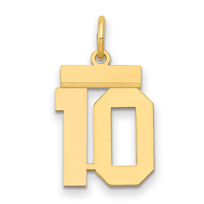 14K Gelbgold kleiner polierter Charm „Zahl 10