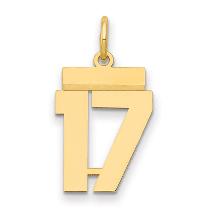 14K Gelbgold Klein Poliert Zahl 17 Charm