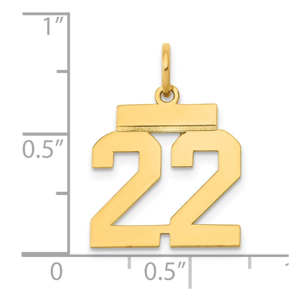 10K Gelbgold Klein Poliert Zahl 22 Charm