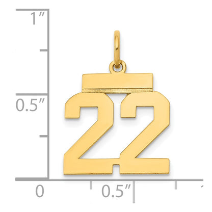 10K Gelbgold Klein Poliert Zahl 22 Charm